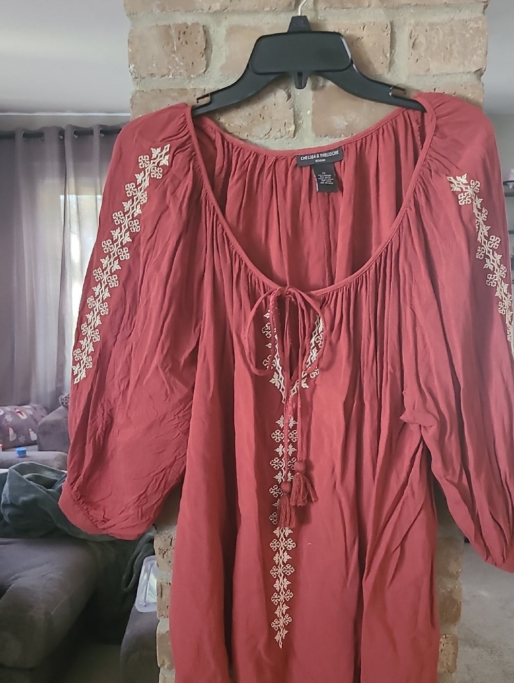 Chelsea & Theodore Rust Embroidered Peasant Top 1X